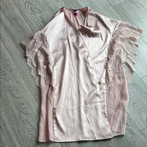 Satin Pink Lace Trim Dressing Gown